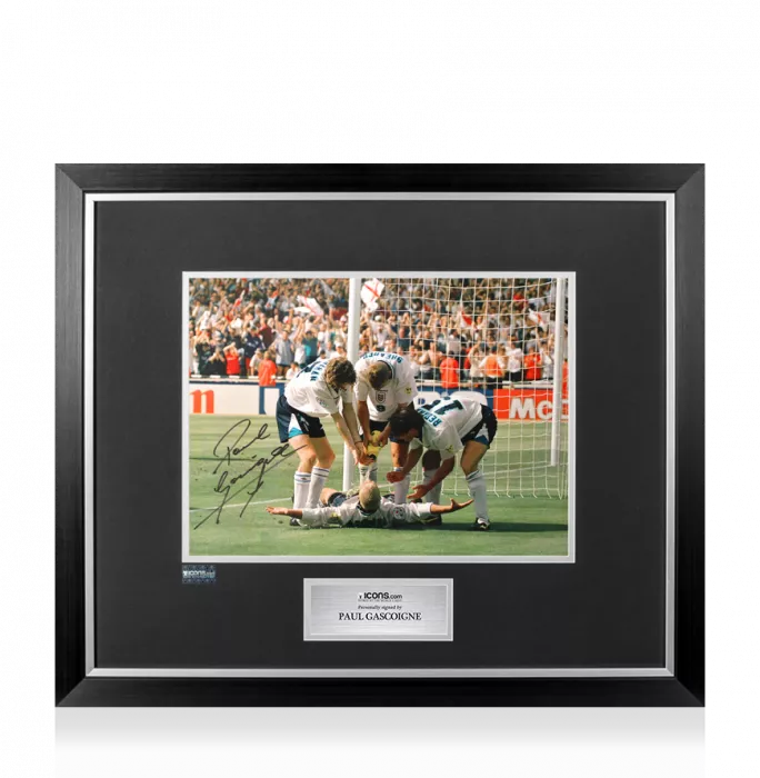 icons Paul Gascoigne Signed England Photo In Premium Photo Frame: Dentist Chair Goal Celebration