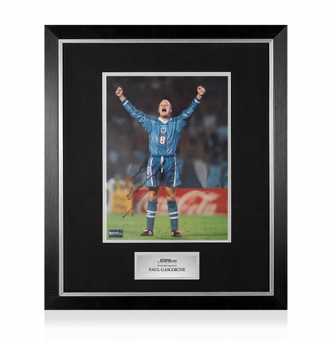 icons Paul Gascoigne Signed England Photo In Premium Photo Frame: Goal Celebration