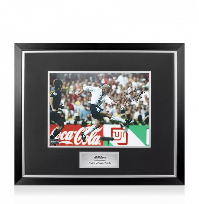 icons Paul Gascoigne Signed England Photo In Premium Photo Frame: Iconic UEFA EURO 1996 Goal vs Scotland
