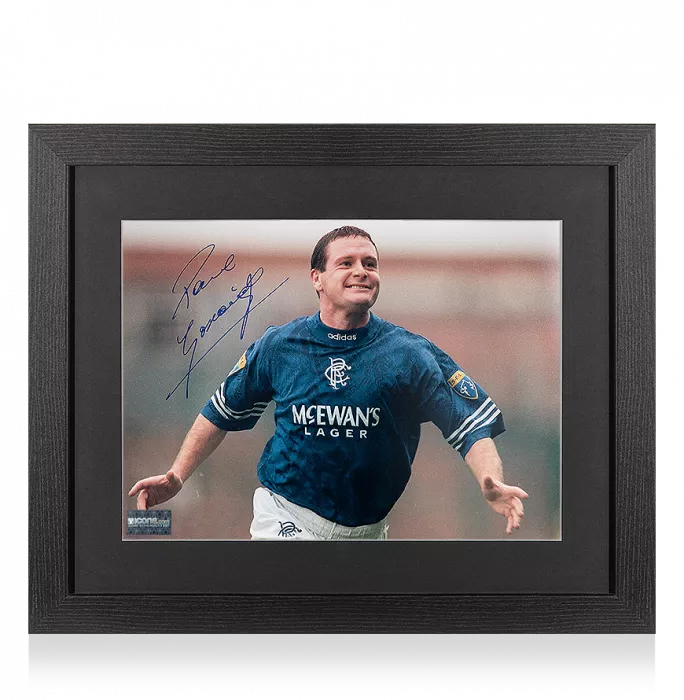 Icons Paul Gascoigne Signed Rangers Photo In Black Wooden Frame: Icon Of Ibrox