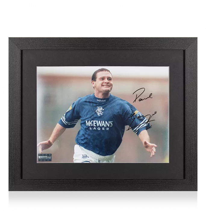 icons Paul Gascoigne Signed Rangers Photo In Black Wooden Frame: Icon of Ibrox