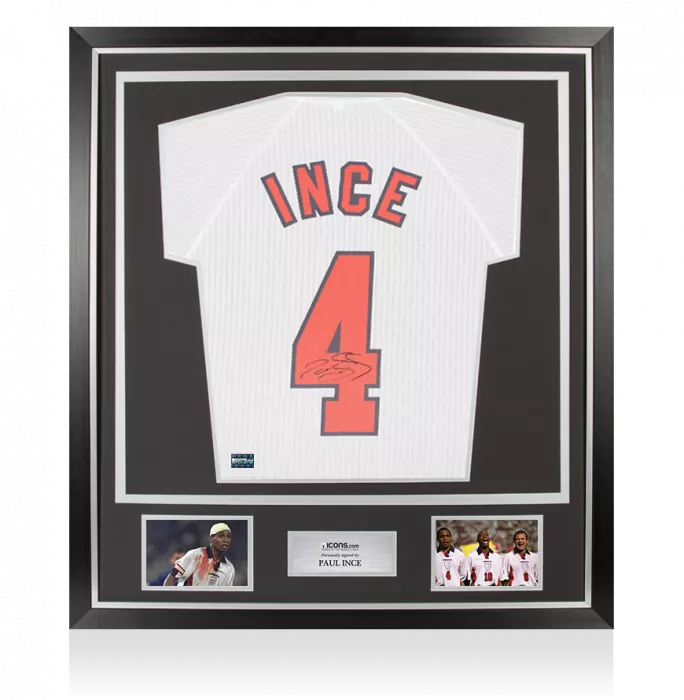 icons Paul Ince Back Signed England 1998 Home Shirt In Classic Frame