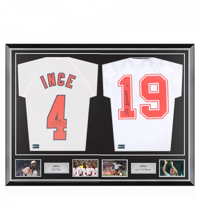 icons Paul Ince & Paul Gascoigne Signed England Shirts In Classic Dual Frame