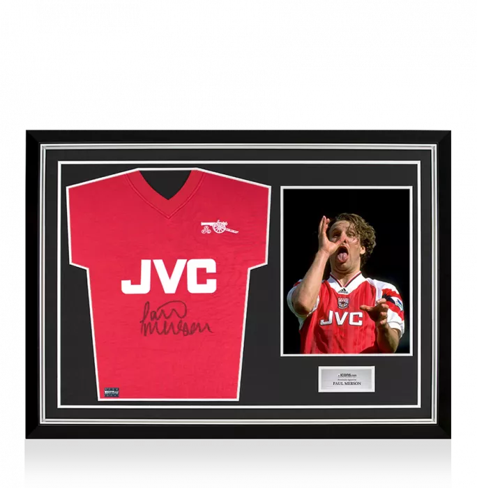 icons Paul Merson Front Signed Arsenal Home Shirt In Hero Frame: Option 1
