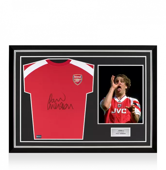 icons Paul Merson Front Signed Arsenal T-Shirt In Hero Frame: Option 1