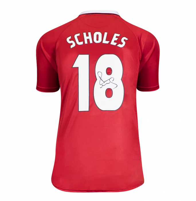 Icons Paul Scholes Back Signed 1999 Manchester United Home Shirt: UCL Edition In Deluxe Packaging