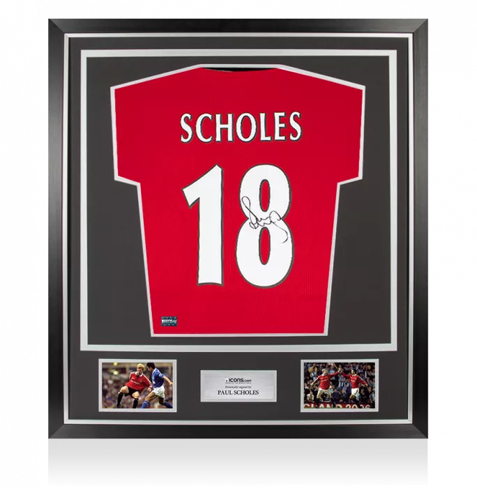 icons Paul Scholes Back Signed 1999 Manchester United Home Shirt: Premier League Edition In Classic Frame