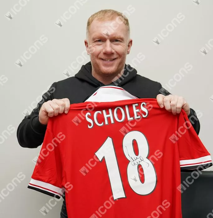 Icons Paul Scholes Back Signed 1999 Manchester United Home Shirt: Premier League Edition In Hero Frame: Option 1