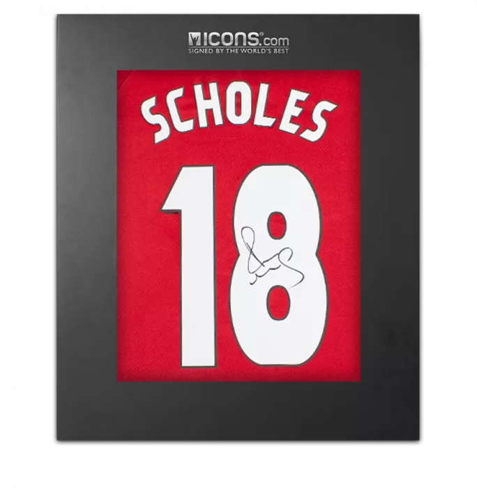 icons Paul Scholes Back Signed 1999 Manchester United Home Shirt: UCL Edition In Deluxe Packaging