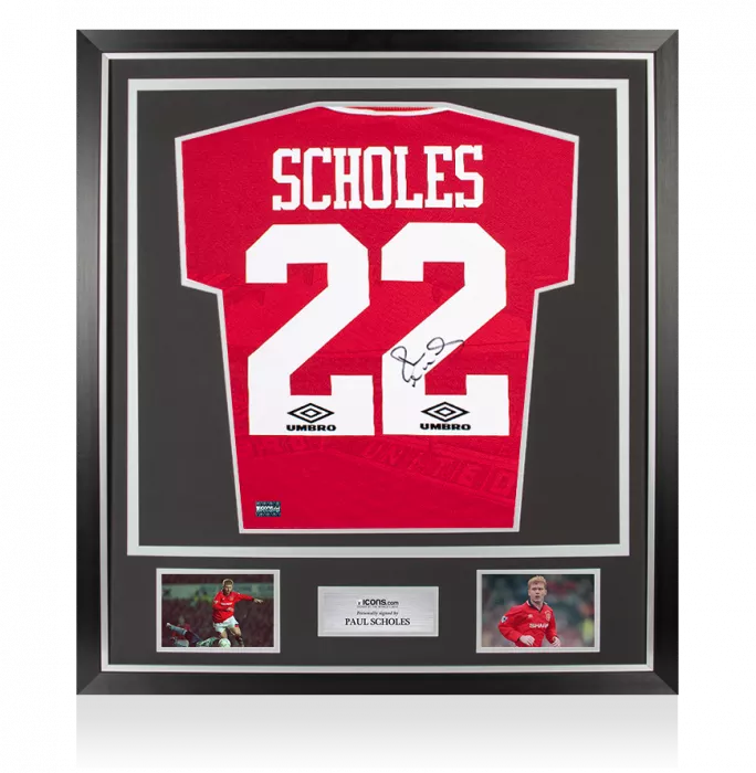 icons Paul Scholes Back Signed Manchester United 1994-96 Home Shirt In Classic Frame