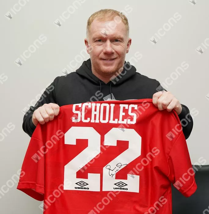 Icons Paul Scholes Back Signed Manchester United 1994-96 Home Shirt