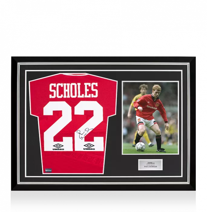 icons Paul Scholes Back Signed Manchester United 1994-96 Home Shirt In Hero Frame: Option 1