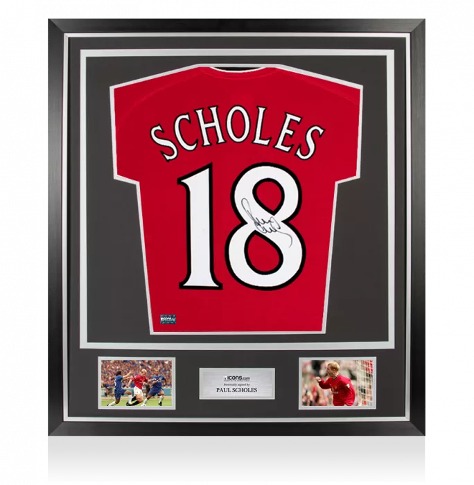 icons Paul Scholes Back Signed Manchester United 2000-02 Home Shirt In Classic Frame