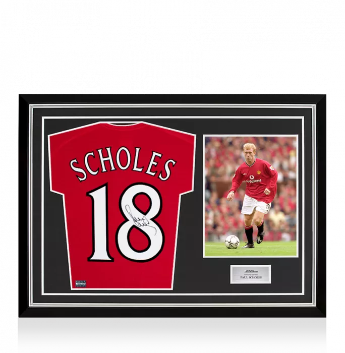 icons Paul Scholes Back Signed Manchester United 2000-02 Home Shirt In Hero Frame: Option 1