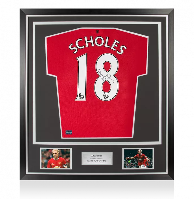icons Paul Scholes Back Signed Manchester United 2014-15 Home Shirt In Classic Frame