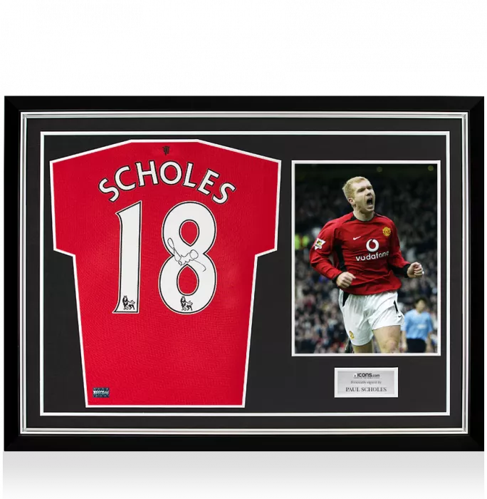 icons Paul Scholes Back Signed Manchester United 2014-15 Home Shirt In Hero Frame: Option 1