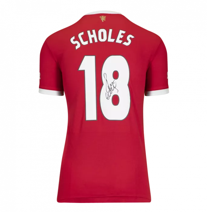 Icons Paul Scholes Back Signed Manchester United 2021-22 Home Shirt: UCL Edition In Hero Frame: Option 1