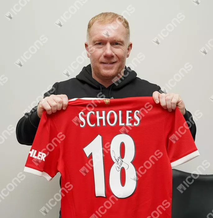 Icons Paul Scholes Back Signed Manchester United 2021-22 Home Shirt: Premier League Edition In Hero Frame: Option 1