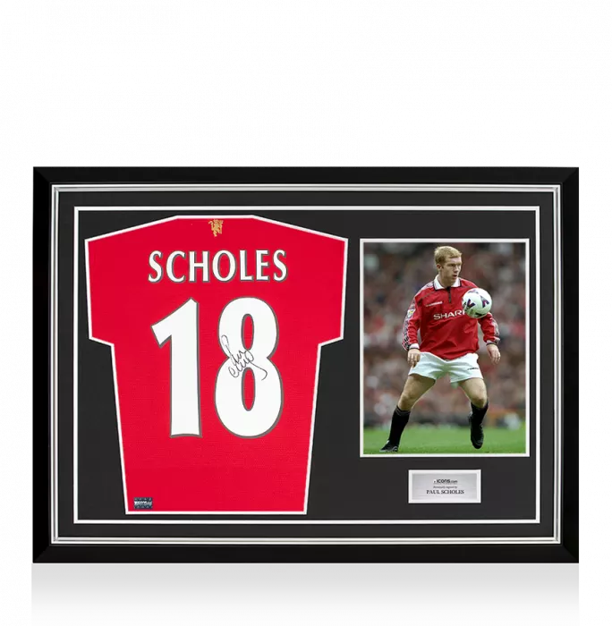 icons Paul Scholes Back Signed Manchester United 2021-22 Home Shirt: Premier League Edition In Hero Frame: Option 1
