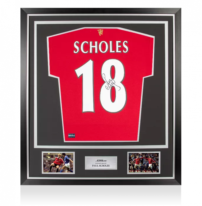 icons Paul Scholes Back Signed Manchester United 2021-22 Home Shirt: Premier League Edition In Classic Frame