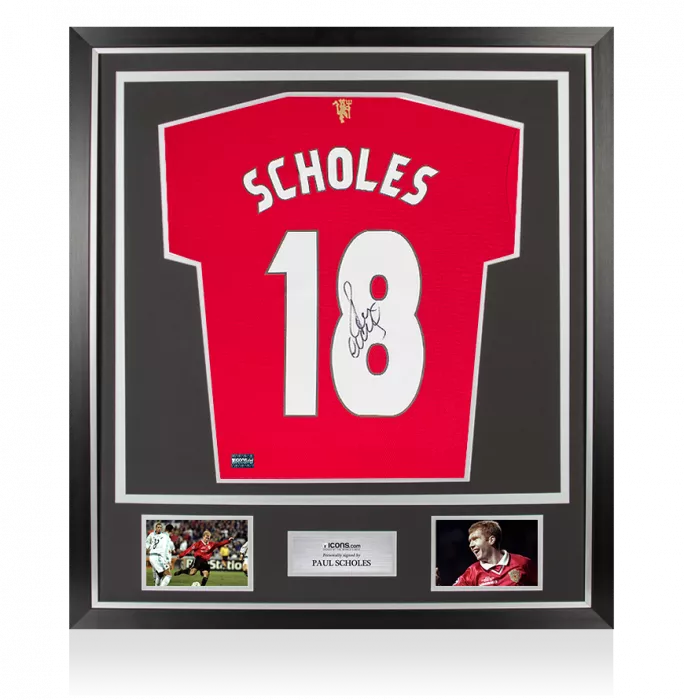 icons Paul Scholes Back Signed Manchester United 2021-22 Home Shirt: UCL Edition In Classic Frame