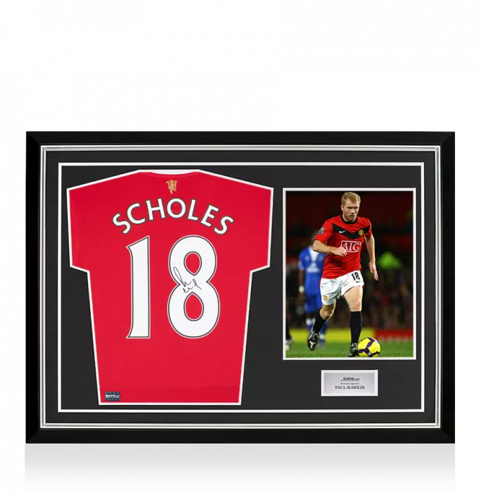 icons Paul Scholes Back Signed Manchester United 2021-22 Home Shirt In Hero Frame: Option 1
