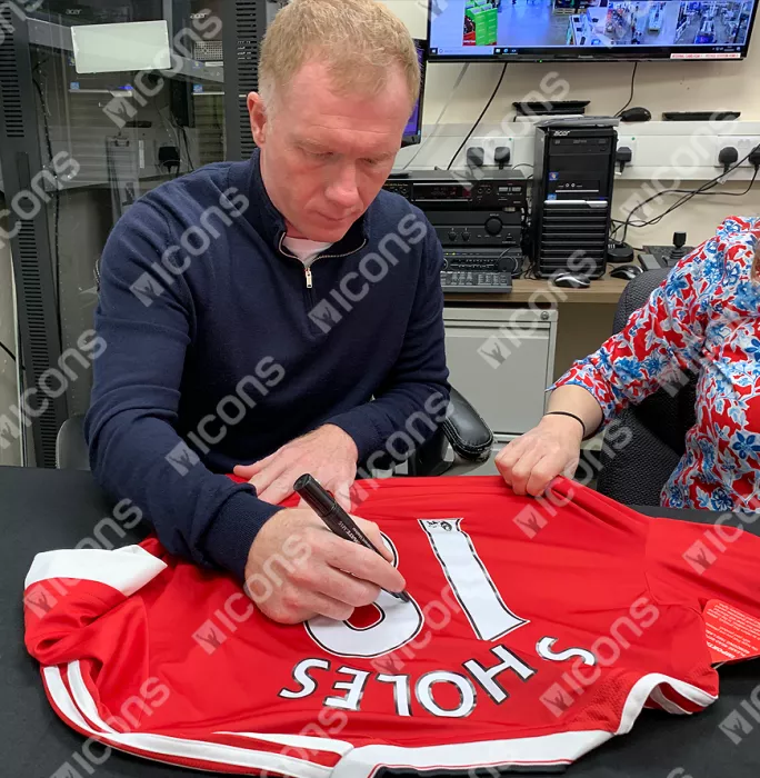 Icons Paul Scholes Back Signed Modern Manchester United Home Shirt In Classic Frame
