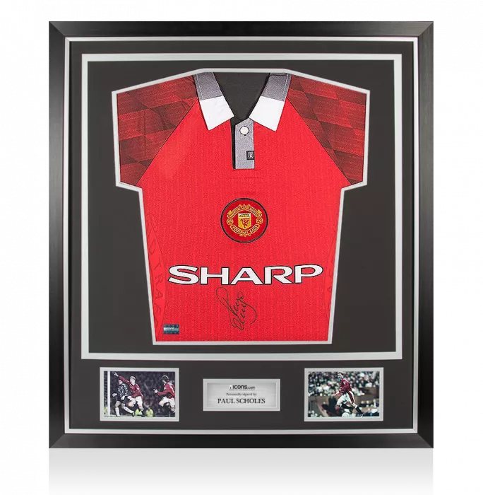 icons Paul Scholes Front Signed Manchester United 1998 Home Shirt In Classic Frame: Theatre Of Dreams