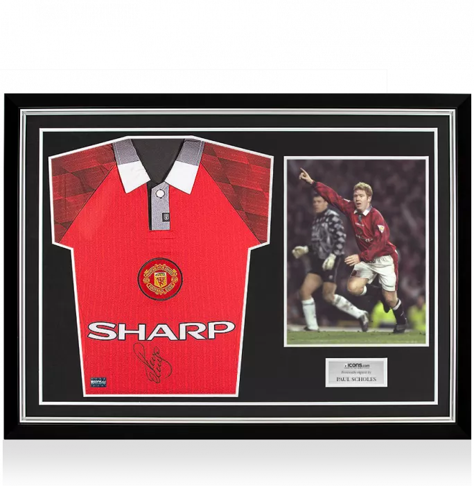 icons Paul Scholes Front Signed Manchester United 1998 Home Shirt In Hero Frame: Option 1