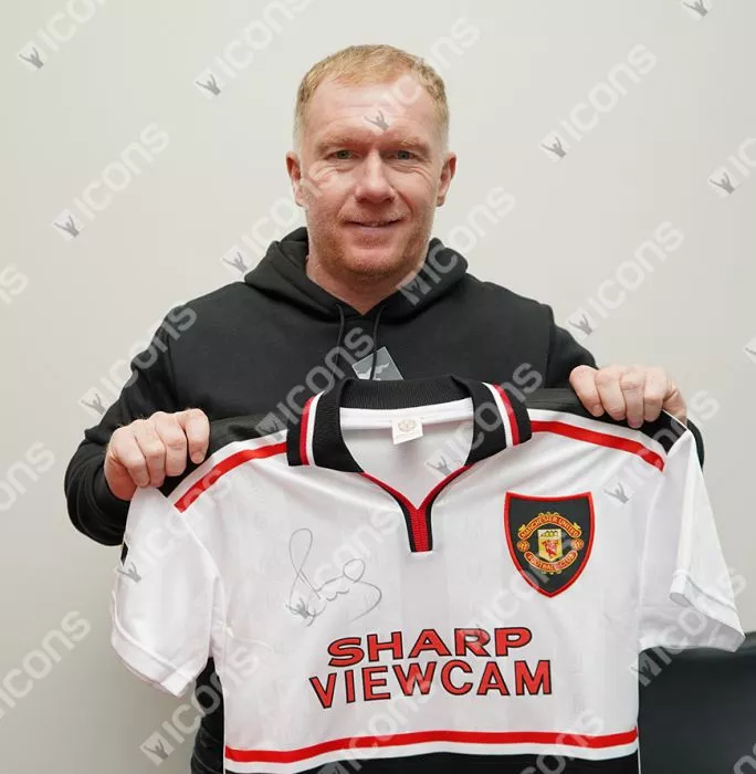Icons Paul Scholes Front Signed Manchester United 1999 Away Shirt