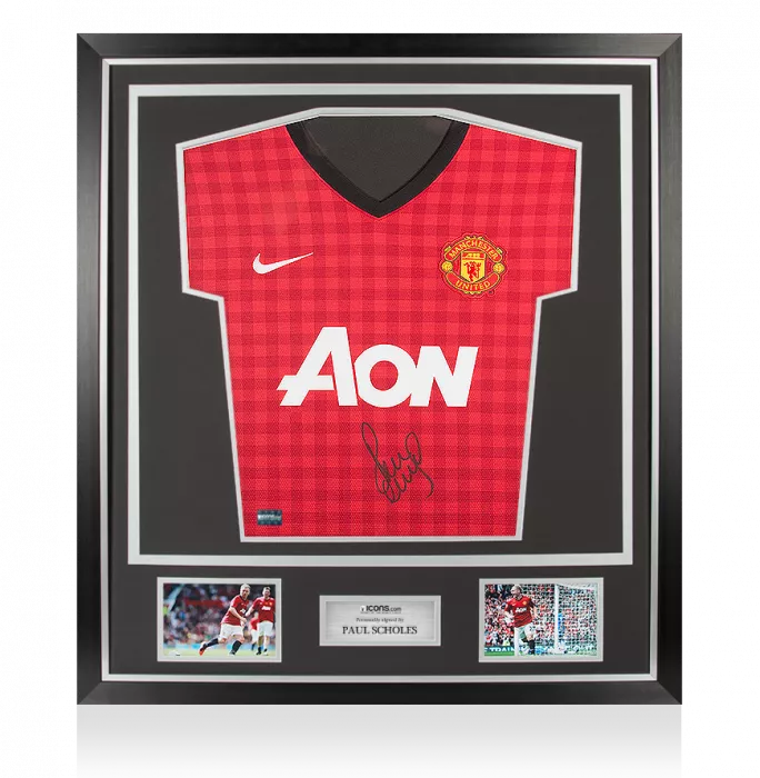 icons Paul Scholes Front Signed Manchester United 2012-13 Home Shirt In Classic Frame