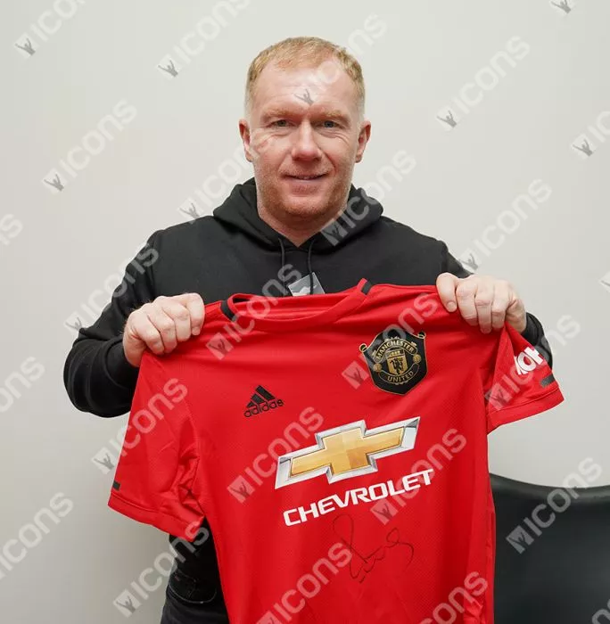 Icons Paul Scholes Front Signed Manchester United 2019-20 Home Shirt In Hero Frame: Option 1