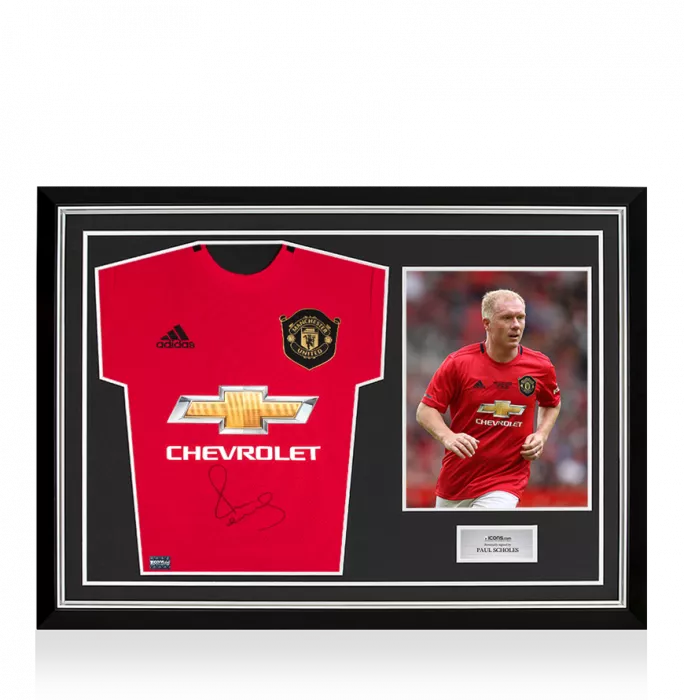 icons Paul Scholes Front Signed Manchester United 2019-20 Home Shirt In Hero Frame: Option 1