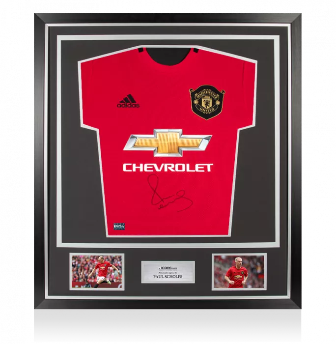 icons Paul Scholes Front Signed Manchester United 2019-20 Home Shirt In Classic Frame