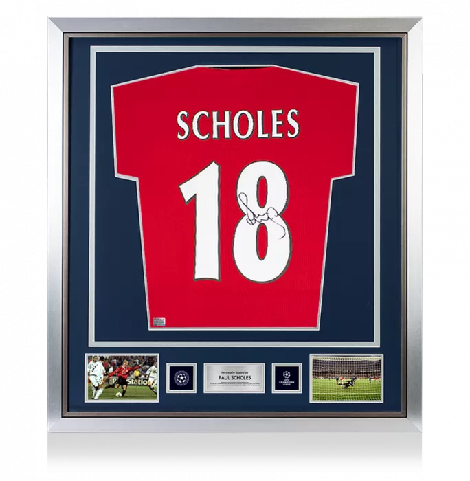icons Paul Scholes Official UEFA Champions League Back Signed and Framed 1999 Manchester United Home Shirt: Premier League Edition