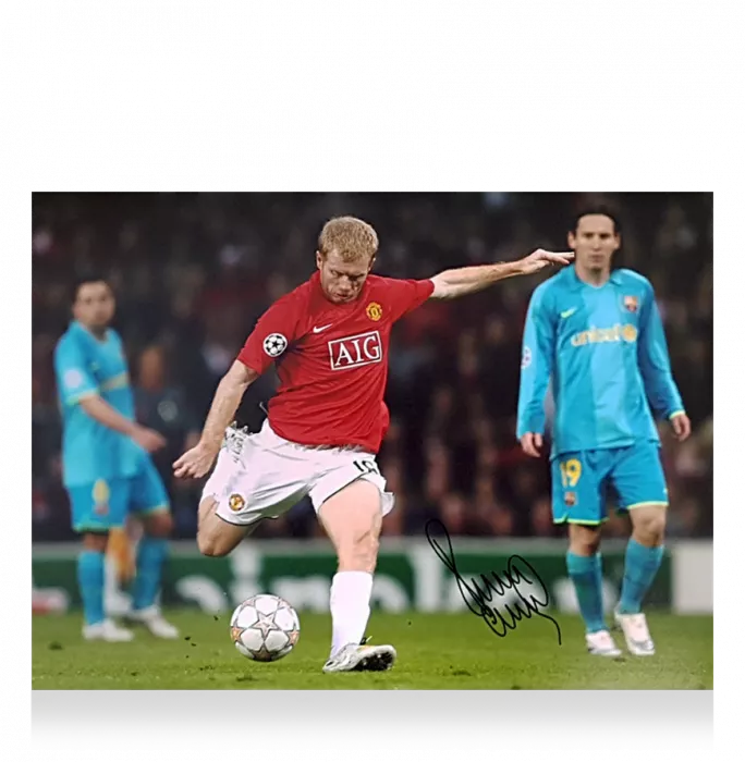 Icons Paul Scholes Signed Manchester United Photo: Goal Vs FC Barcelona