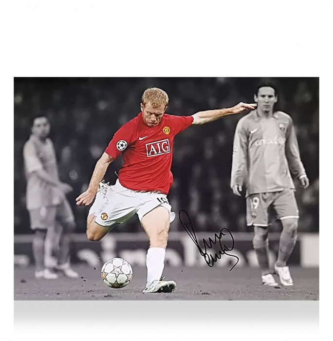 Icons Paul Scholes Signed Manchester United Photo: UEFA Champions League Goal Vs FC Barcelona