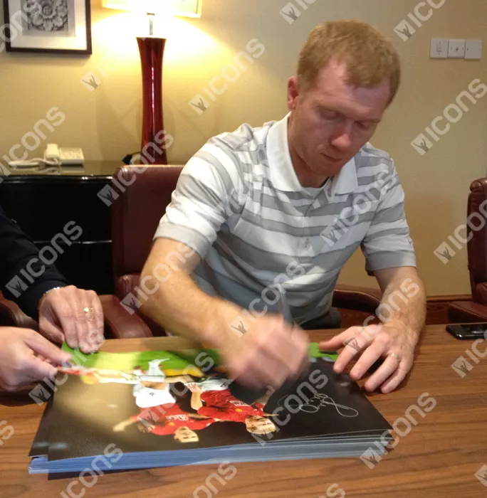 Icons Paul Scholes Signed Manchester United Photo: UEFA Champions League Goal Vs Barcelona