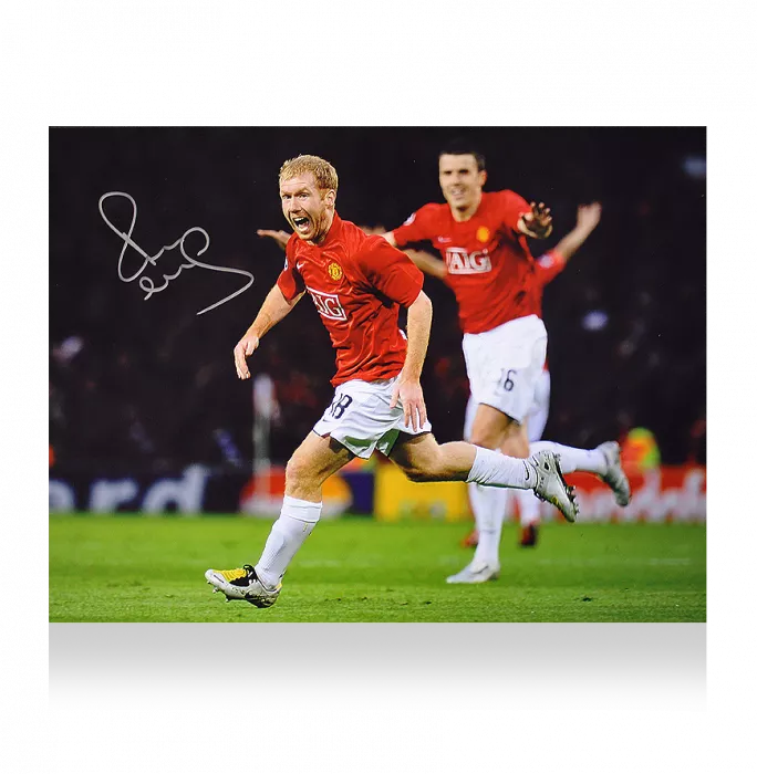 Icons Paul Scholes Signed Manchester United Photo: UEFA Champions League Goal Vs Barcelona
