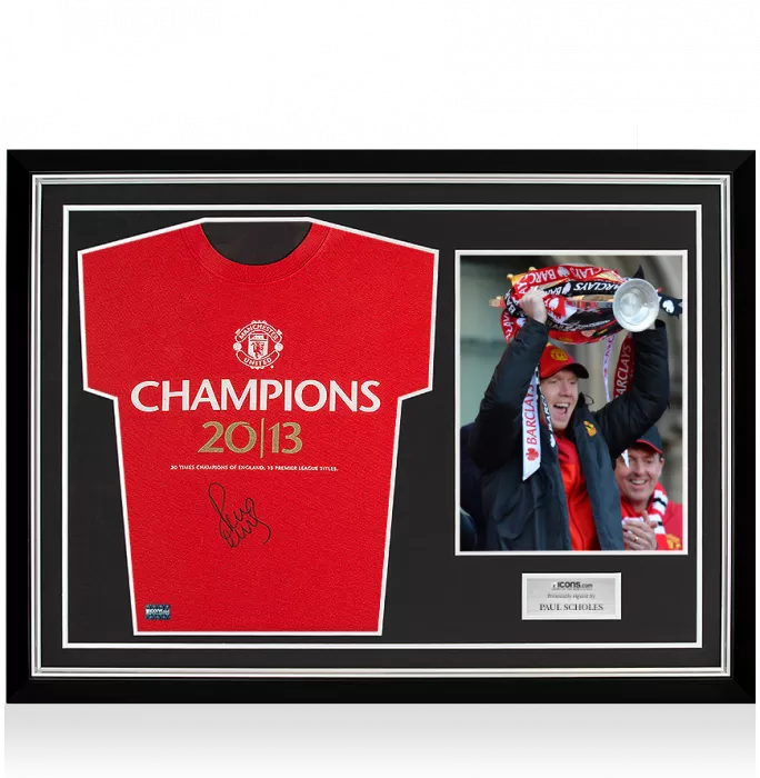 Icons Paul Scholes Signed Manchester United Shirt 20 Times Champions In Hero Frame: Option 1