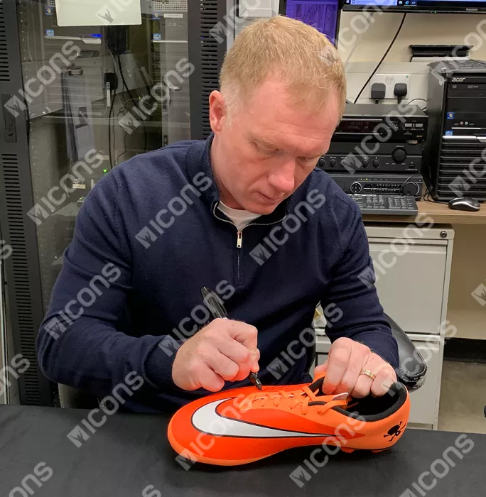Icons Paul Scholes Signed Orange Nike Hypervenom Boot