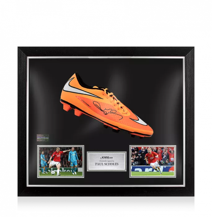 icons Paul Scholes Signed Orange Nike Hypervenom Boot In Bubble Frame: Option 1