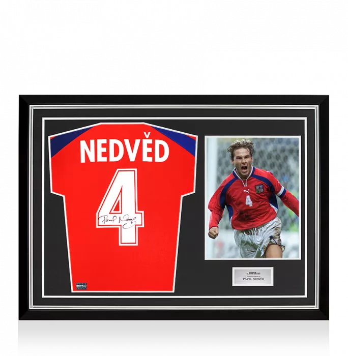 icons Pavel Nedved Back Signed Czech Republic 2000-02 Home Shirt In Hero Frame: Option 1