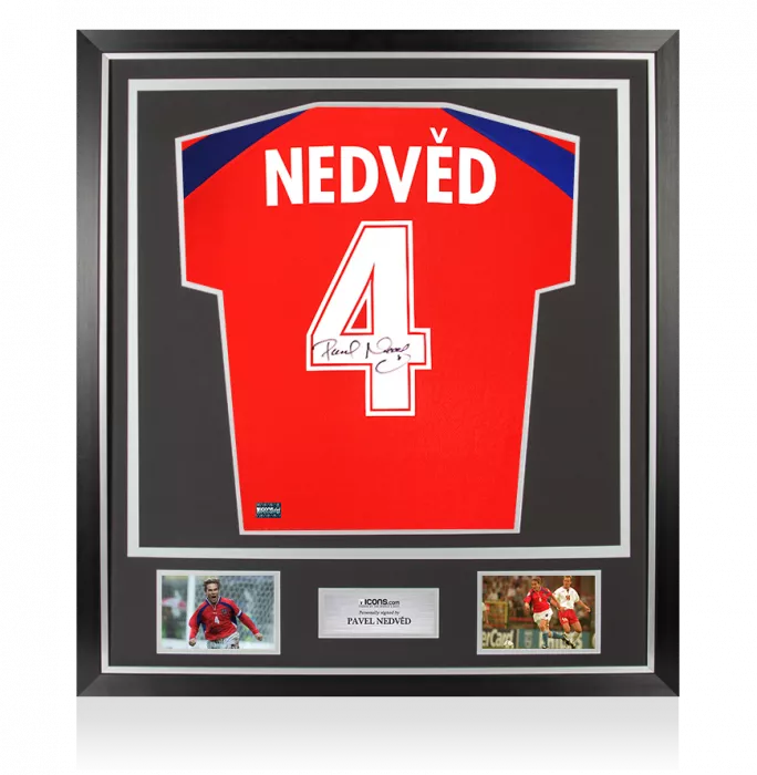 icons Pavel Nedved Back Signed Czech Republic 2000-02 Home Shirt In Classic Frame