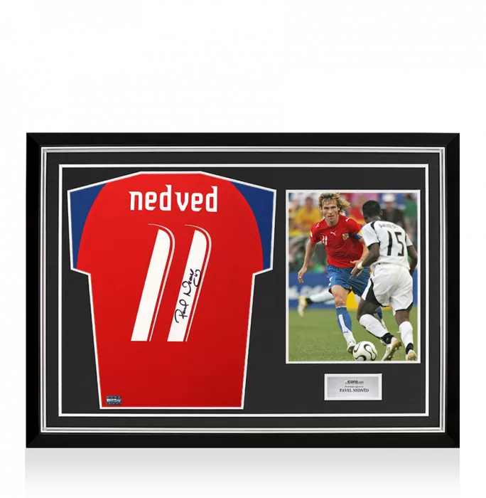 icons Pavel Nedved Back Signed Czech Republic 2006-08 Shirt In Hero Frame: Option 1
