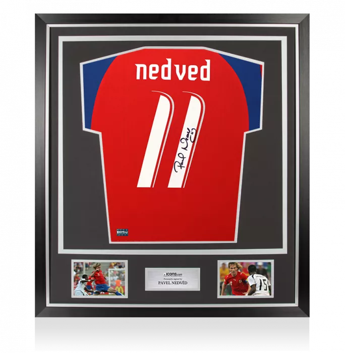 icons Pavel Nedved Back Signed Czech Republic 2006-08 Shirt In Classic Frame