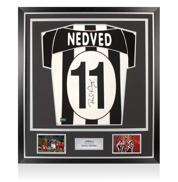 icons Pavel Nedved Back Signed Juventus 2002-03 Home Shirt In Classic Frame