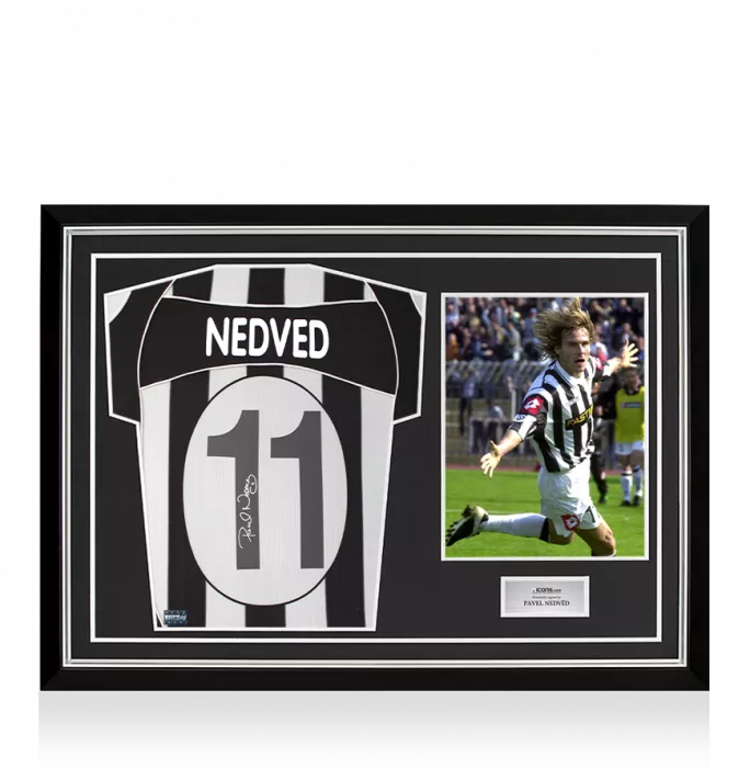 icons Pavel Nedved Back Signed Juventus 2002-03 Home Shirt with Fan Style Numbers In Hero Frame: Option 1