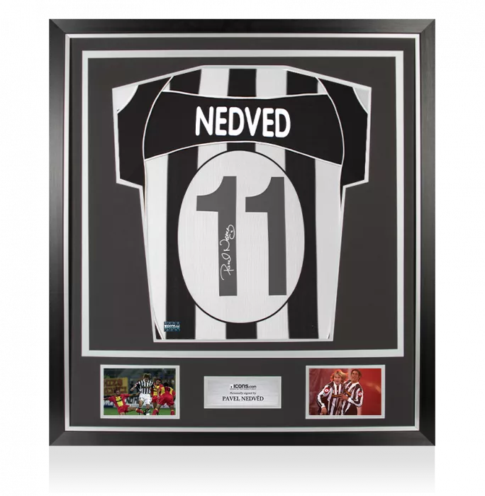 icons Pavel Nedved Back Signed Juventus 2002-03 Home Shirt with Fan Style Numbers In Classic Frame