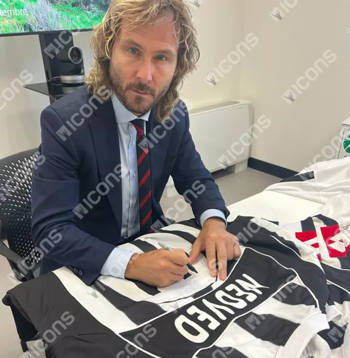 Icons Pavel Nedved Back Signed Juventus 2002-03 Home Shirt With Fan Style Numbers